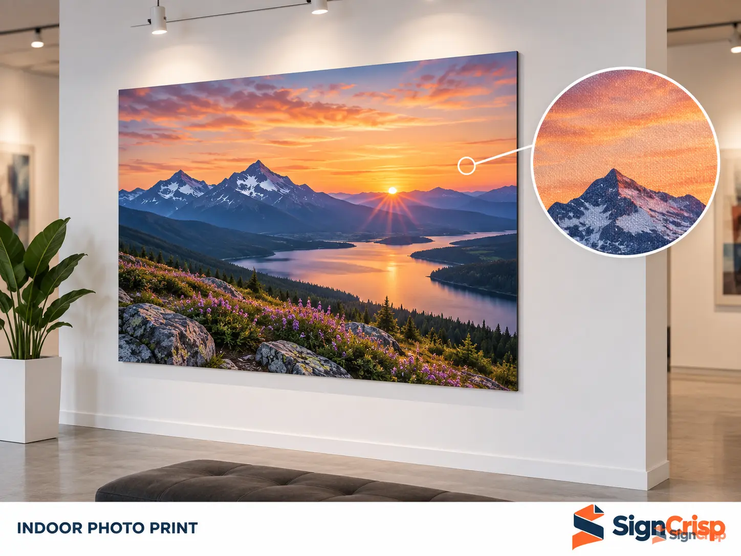 SignCrisp high-resolution indoor photo print with smooth gradients mounted on a display board
