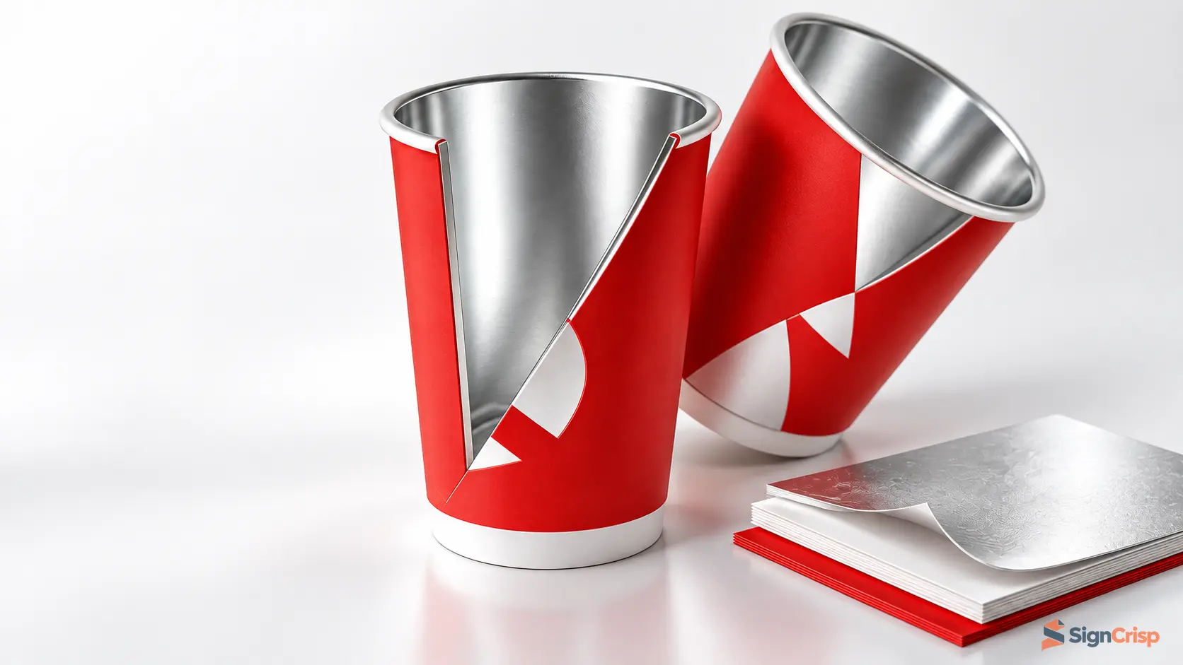 Metallic foil paper cups with an aluminum-foil-laminated cupstock sample.