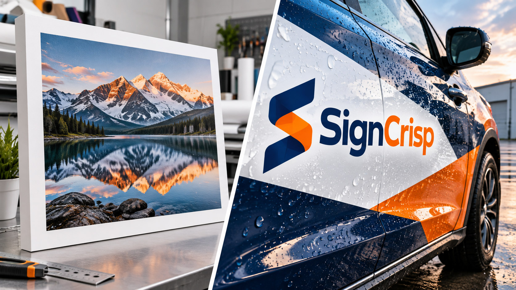 Comparison guide of indoor printable photo vinyl and outdoor vehicle decals with gloss and matte lamination by SignCrisp